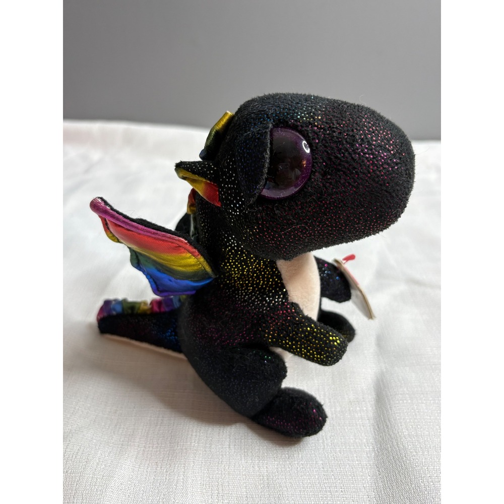 Ty Beanie Boos Anora Black Sparkle Rainbow Dragon Plush 6 inch Small